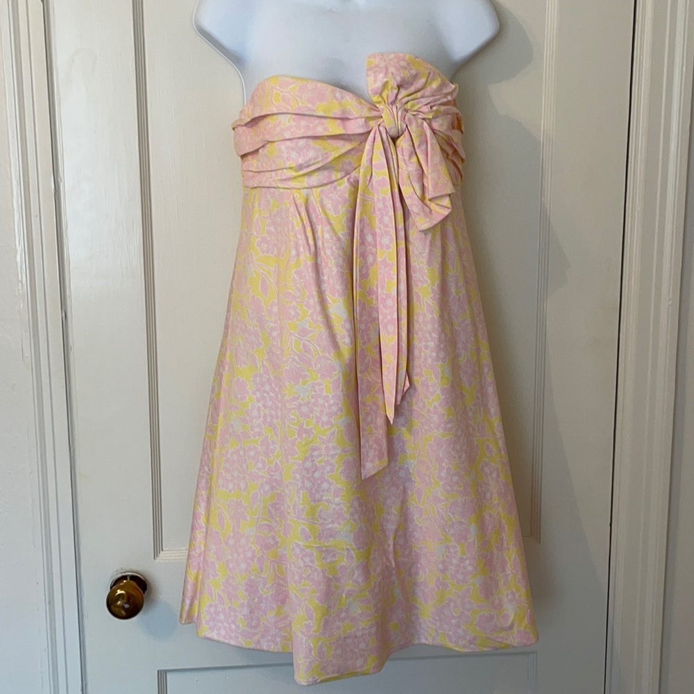 LILLY PULITZER  pink and yellow strapless dress sz4